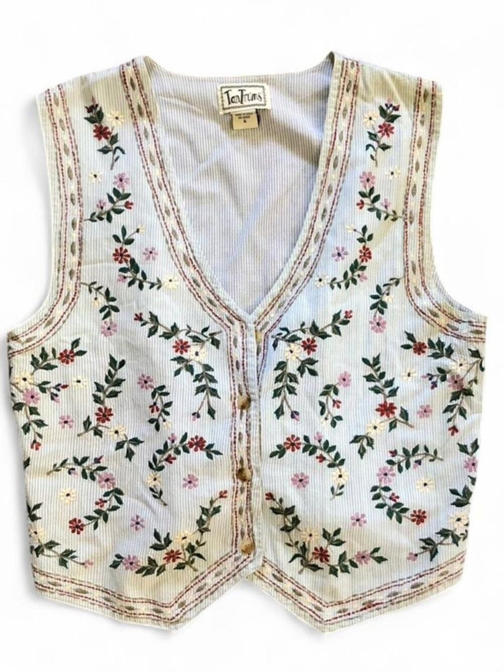Vintage 90s Tantrums Pretty Baby Blue Floral Fairy Cottage Core Beautiful Vest L